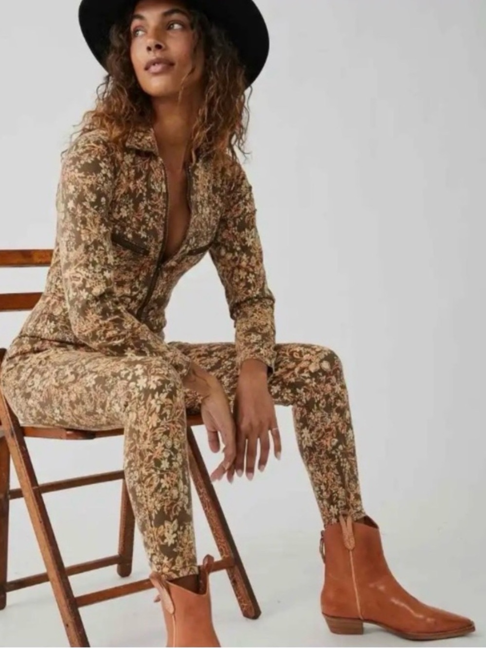 Free People Lennox Printed Jumpsuit in Gray & White